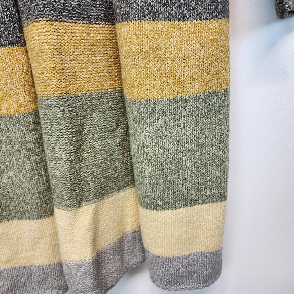 Hem & Thread Long Cardigan Size M Hooded Gray Stripe Open Front Soft Boho - Picture 8 of 14